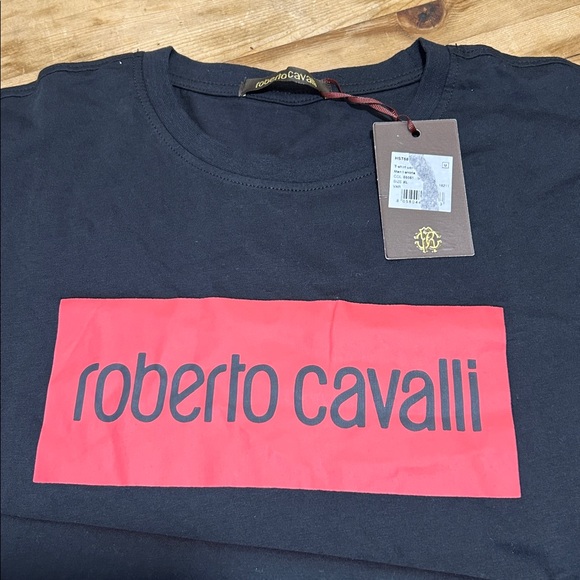 Roberto Cavalli Graphic Print Logo Crew Neck Mens T-Shirt NWT Black XL - Picture 3 of 3